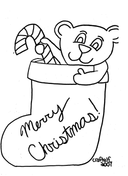 Christmas stocking & Teddy bear coloring page